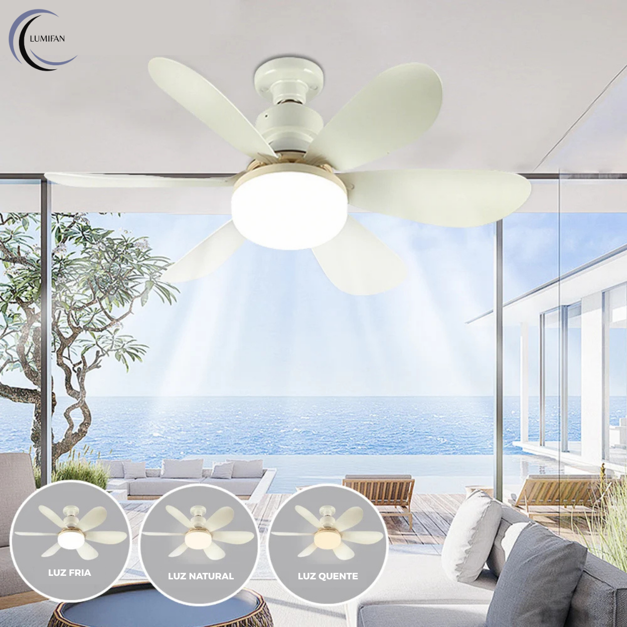 Ventoinha de teto com luz LED - LUMIFAN -