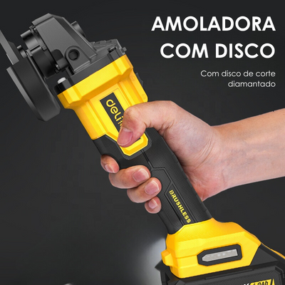 AMOLADORA COM DISCO DE CORTE DE DIAMANTE