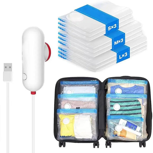 COMPACT-BAGS – Sacos de Vácuo para Viagem + Mini Aspirador USB